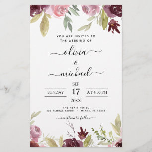 Invitation Florale rose Mariage Bourgogne