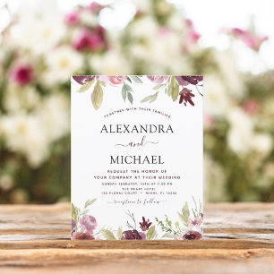 Invitation Florale rose Mariage Bourgogne