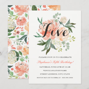 Invitation florale rose pêche pour le 5ème anniver