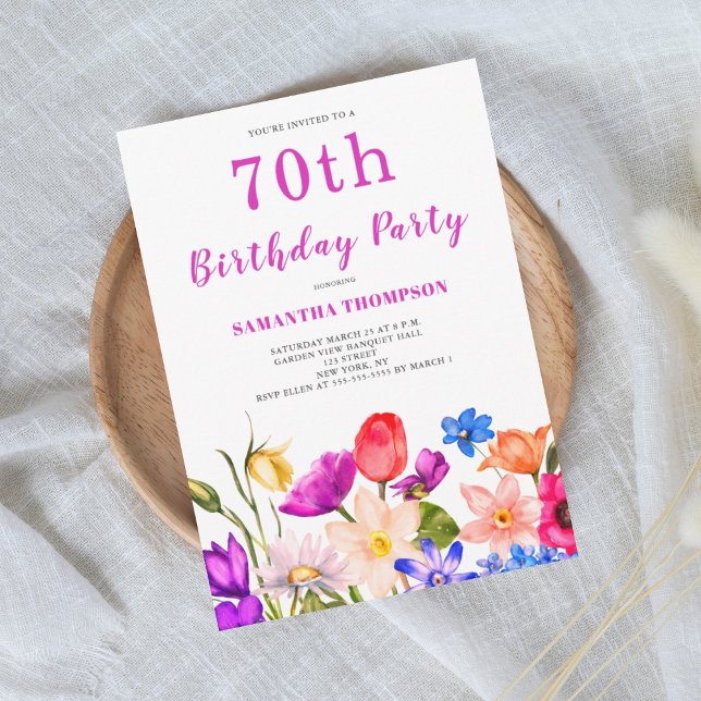 Invitation florale rose pour 70e anniversaire (Créateur téléchargé)