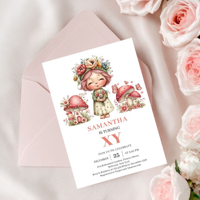 Invitation florale rose pour le 1er anniversaire d (Rosy Fairy 1st Birthday Pink Floral Invitation)
