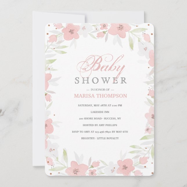 Invitation florale rose tendre (Devant)