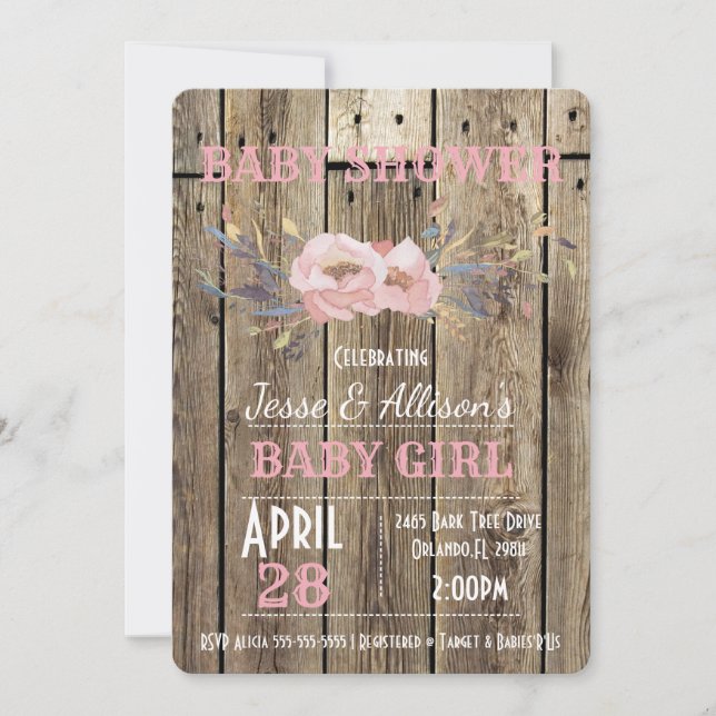 Invitation florale rustique de baby shower de bébé (Devant)