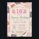 Invitation Florale surprise 16e anniversaire Rose<br><div class="desc">Invitation Surprise Floral 16e anniversaire. Roses orange violet rose. Femmes,  Dame,  Fille Anniversaire. 13e 15e 16e 18e 20e 21e 30e 40e 50e 60e 70e 80e 90e 100e,  n'importe quel âge.
Pour plus de personnalisation,  cliquez sur le bouton "Customiser" et utilisez notre outil de conception pour modifier ce modèle.</div>