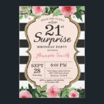 Invitation Florale surprise 21e anniversaire<br><div class="desc">Invitation surprise 21e anniversaire pour les femmes. Invitation de la fête d'anniversaire Black and Gold. Parties scintillant d'or. Fleur florale d'aquarelle rose. Grandes taches noires et blanches. Numérique imprimable.
Pour plus de personnalisation,  cliquez sur le bouton "Customiser" et utilisez notre outil de conception pour modifier ce modèle.</div>