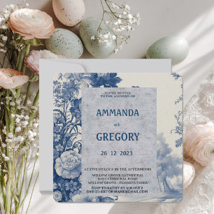 Invitation Florale Toile Bleue Française