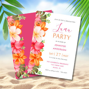 Invitation Florale Tropicale Luxuriante Luau Rose de Remise d