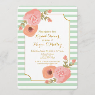 Invitation florale verte et de corail en bon état