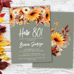 Invitation florale verte pour 80e anniversaire<br><div class="desc">Invitation verte pour une fête d'anniversaire amusante de 80 ans avec des fleurs d'automne</div>