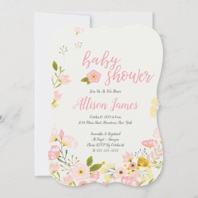 Invitation florale vintage de baby shower (Devant)