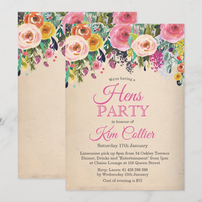 Invitation Florale Vintage pour Enterrement de Vie (Devant / Derrière)