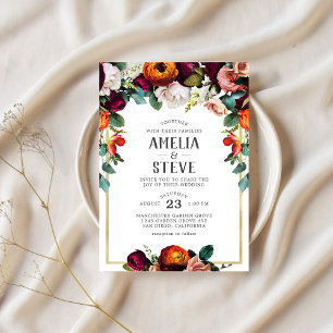 Invitation Florale Vintage Vin, Rose Pâle & Orange