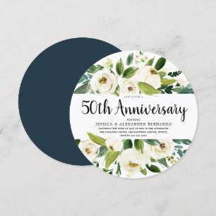 Invitation Florales blanches d'or 50e anniversaire de Mariage