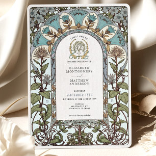 Invitation Florales bleues et élégance subtile Art Nouveau Ma