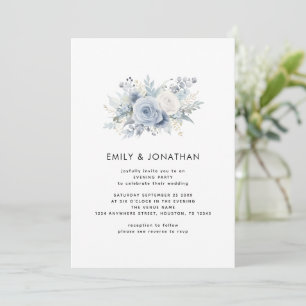Invitation Florales bleues modernes QR Code Mariage Soirée