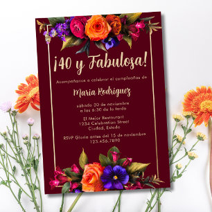 Invitation Florales brillantes espagnoles rouge 40e anniversa