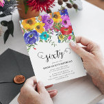 Invitation Florales brillantes et audacieuses 60e anniversair<br><div class="desc">Invitations florales vives et audacieuses à 60ème anniversaire qui peuvent être customisées pour n'importe quel âge. Le design comprend du lettrage calligraphie,  des fleurs d'aquarelle peintes à la main avec un feuillage vert et un modèle d'anniversaire classique élégant qui est facile à customiser.</div>