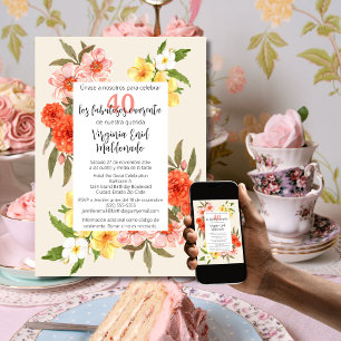 Invitation Florales Classy Espagnoles Cadre Blanc 40e anniver