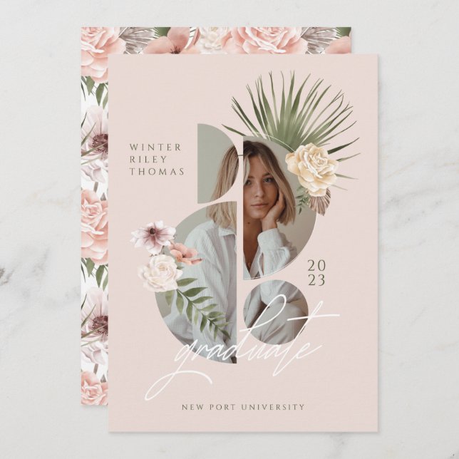 Invitation Florales d'aquarelle bohème moderne Photo de fin d (Devant / Derrière)