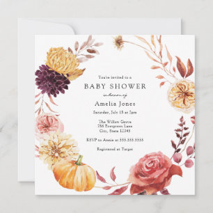 Invitation Florales d'automne et Baby shower Citrouille Invit