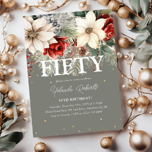 Invitation Florales de Fête d'Hiver 50e Anniversaire