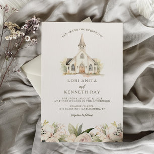 Invitation Florales douces et Vintage chapelle Mariage