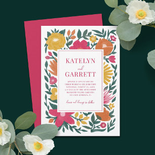 Invitation Florales Gras Magenta Orange Jaune Mariage