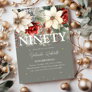 Invitation Florales hivernales festives 90e anniversaire