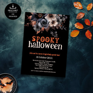 Invitation Florales noires gothiques Éffrayant Halloween