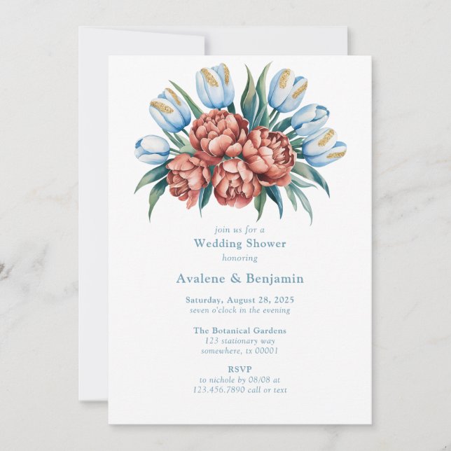 Invitation Florales romantiques : Peonies & Tulips Couples Do (Devant)