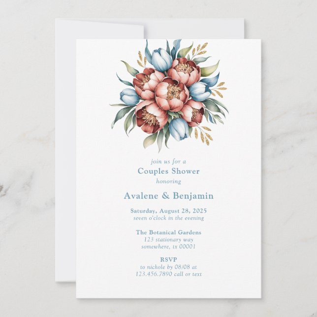 Invitation Florales romantiques : Peonies & Tulips Couples Do (Devant)