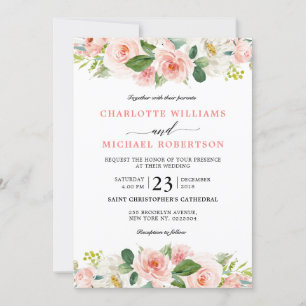 Invitation Florales rose pâle Mariage botanique moderne