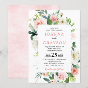 Invitation Florales rose pâle Mariage botanique moderne