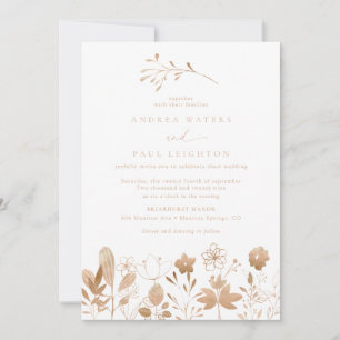 Invitation Florales roses d'or   Élégant Mariage de fleurs de