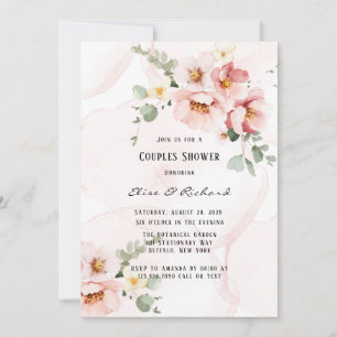 Invitation Florales roses Elégant Eucalyptus Couples Douche