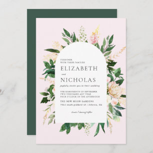 Invitation Florales roses et Mariage botanique vert