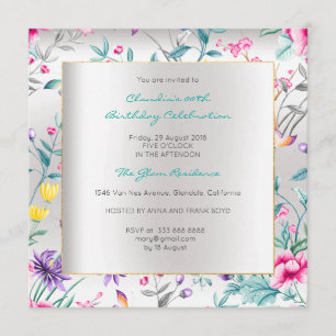 Invitation Florals Argent Papillon Printemps Chinoiserie Gris