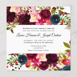 Invitation Florals Burgundy Blush Navy Mariage d'aquarelle