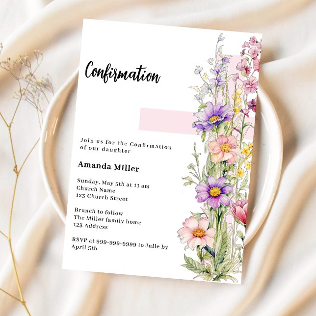 Invitation Florals croix rose fille Confirmation (Créateur téléchargé)