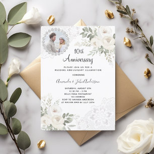 Invitation Florals photo 10e anniversaire de mariage