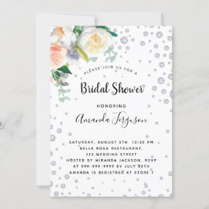 Invitation Florals rose blanche or glamour douche nuptiale