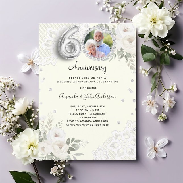 Invitation Floraux de diamants d'ivoire 60e anniversaire mari (Créateur téléchargé)