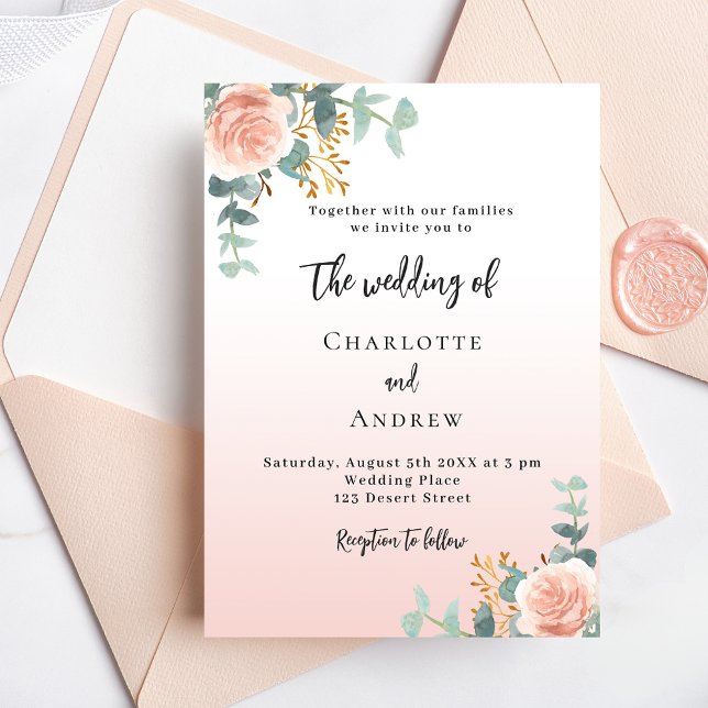 Invitation Floraux d'or rose verdure mariage (Créateur téléchargé)