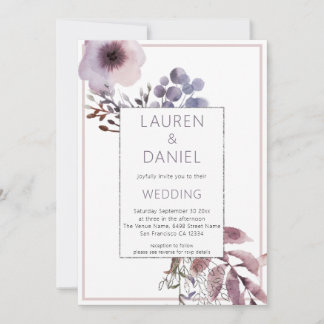 Invitation Floraux Feuille violet Mariage de code QR