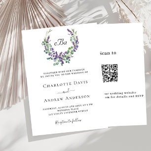 Invitation Floraux violets lavande simples QR RSVP mariage