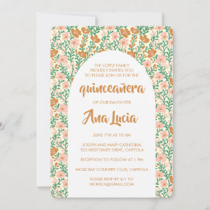 Invitation Flore Arc rose Fleur Motif CUSTOM Quinceañera