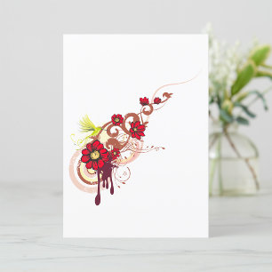 Invitation Flore avec fleurs rouges et colibri