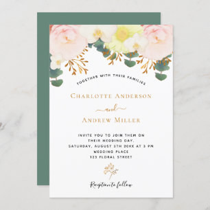 Invitation Flore blanc roux or vert mariage