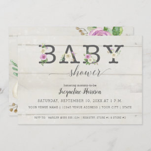 Invitation Flore blanche violette dans le bois  Baby shower f