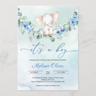 Invitation Flore bleu rustique Dusty C'est un Baby shower de 